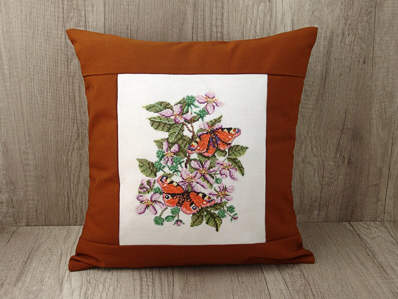 Floral Needlepoint Throw Pillow Cover Mustard Embroidery Etsy