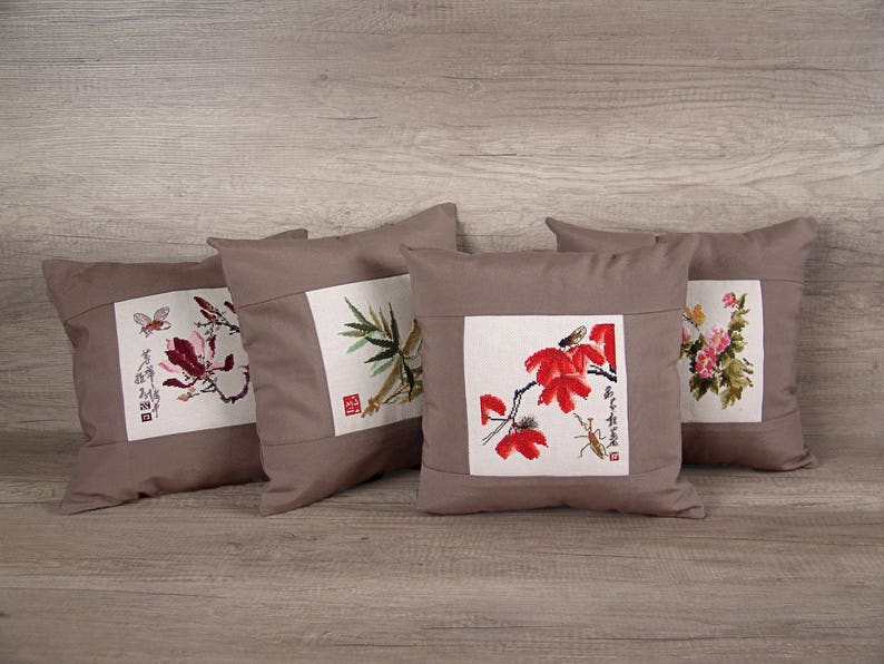 Asian throw PILLOW COVERS set of 4 Oriental pillows Etsy