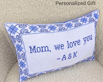 Custom Cross Stitch Pillow Cover: Personalized Embroidered Cushion