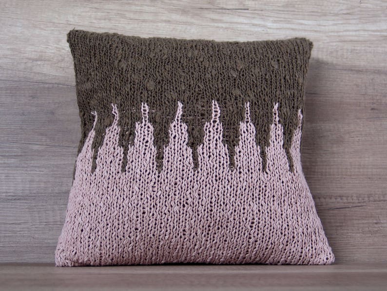 Light Pink Knitted Euro Pillow Covers Blush Pink Brown Hand Etsy