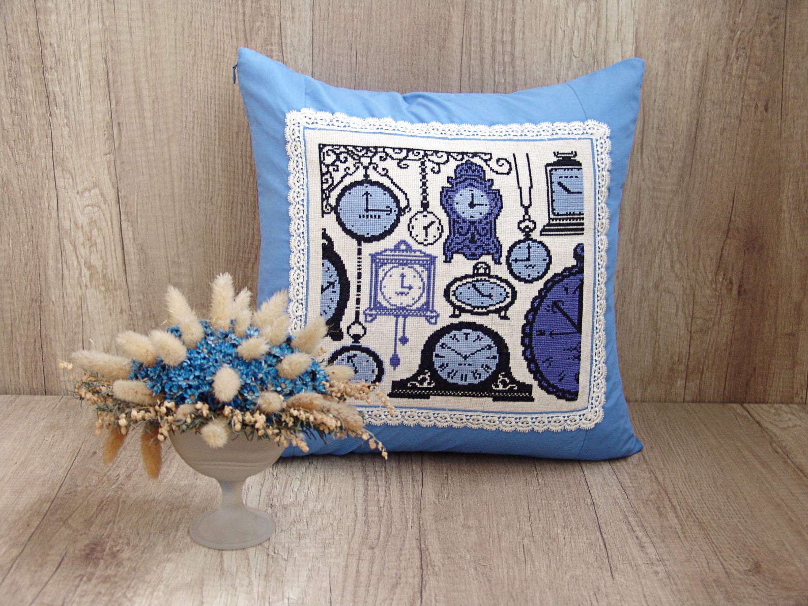 Blue white needlepoint PILLOW COVERS set of 2 Watches and Etsy