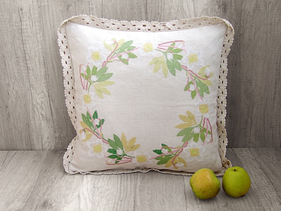 Extra Large Cross Stitch Pillow Nature Embroidery Throw Etsy