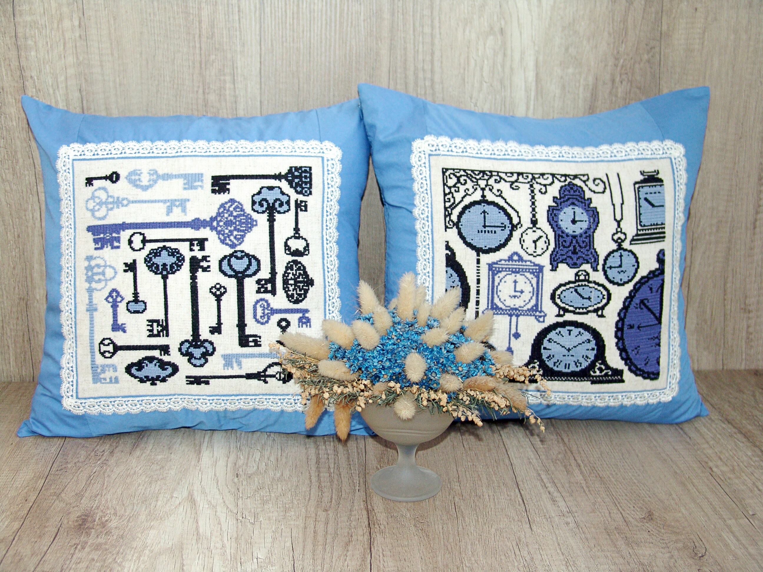 Blue white needlepoint PILLOW COVERS set of 2 Watches and Etsy