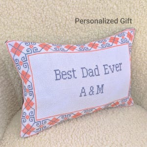 Custom Cross Stitch Pillow Cover: Coral Gray Embroidered Cushion