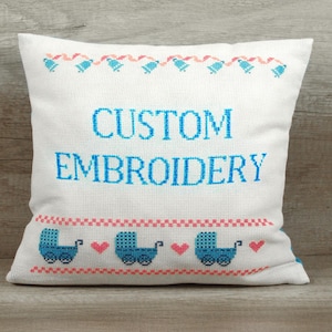 Custom Embroidered Cross Stitch Pillow Cover: Personalized Birthday Gift