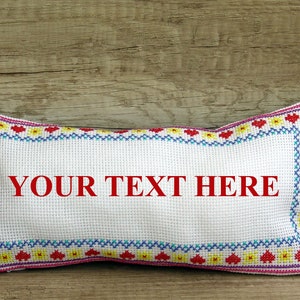 Custom cross stitch small PILLOW COVER, Customized colorful embroidered letter pillowcase, Needlepoint cushion cover with hearts and flowers