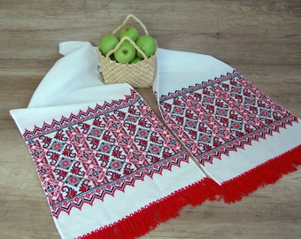 Hand Embroidered Ukrainian Wedding Rushnyk, Red Ethnic Decor