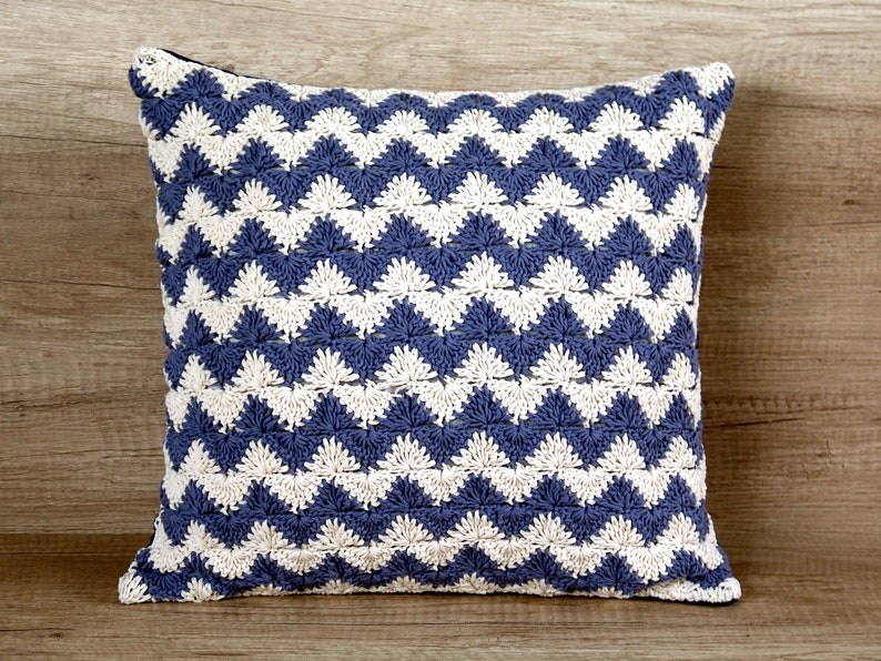 Cool Wave Nautical Pillows Chevron Crocheted Throw Pillow Etsy