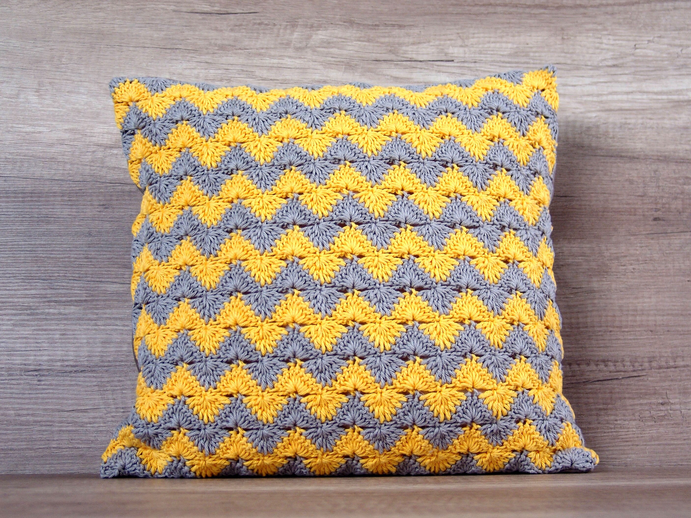Crochet Throw Pillow Covers Yellow And Gray Chevron European Etsy