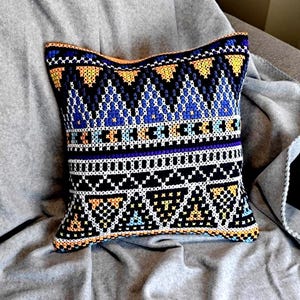 Embroidered tribal style PILLOW COVER, Mexican needlepoint pillowcase, African cushion cover, Needlepoint throw pillowcase