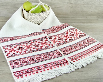 Vintage Ukrainian Embroidered Rushnyk, Red Black Cross Stitch Towel, Wedding Decor