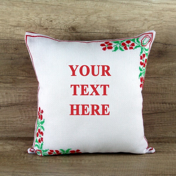 Custom embroidered decorative red green PILLOW COVER, Custom needlepoint throw pillowcase, Personalized cross stitch cushion cover gift