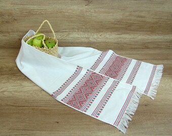 Hand Embroidered Ukrainian Rushnyk, Red Cross Stitch Wedding Towel