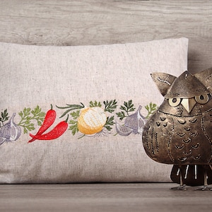 Kitchen cushion machine embroidery throw PILLOW COVER, Kitchen decor modern farmhouse cushion cover, Gray linen embroidered pillowcase