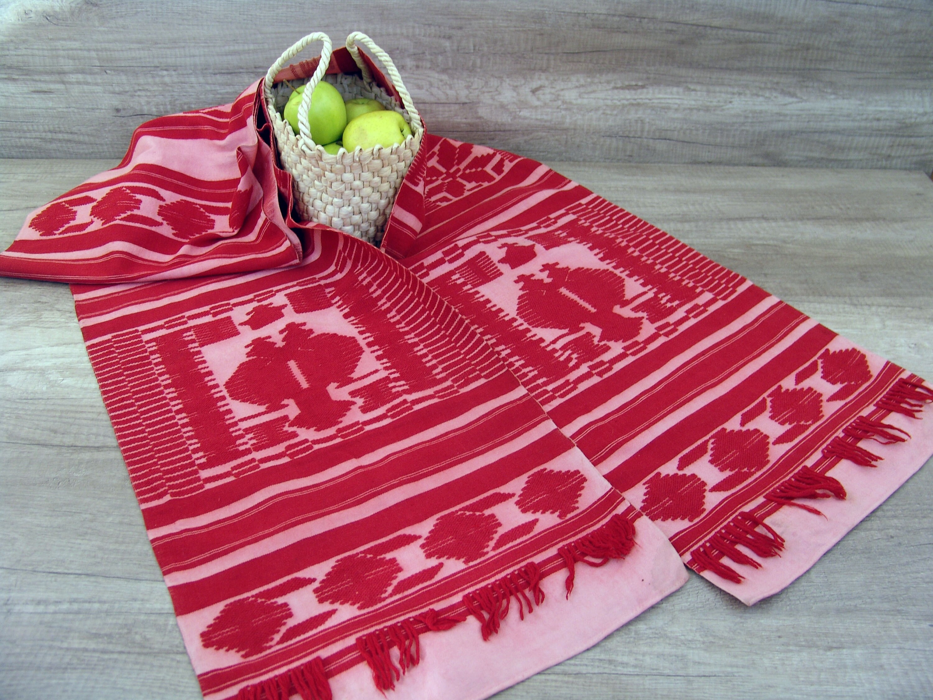 Ukrainian woven towel vintage Krolevets Rushnyk Ukrainian boho wedding vintage 1920s Ukrainian red etchnic decor Red rustic