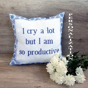 Personalized Cross Stitch Pillow Cover: Custom Text, Handmade Cushion