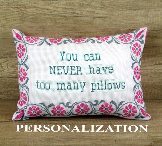 Custom Embroidered Rectangular Decorative Gray Pink PILLOW COVER Custom Needlepoint Throw Pillowcase Personalized Cushion Cover Gift Ideas Etsy