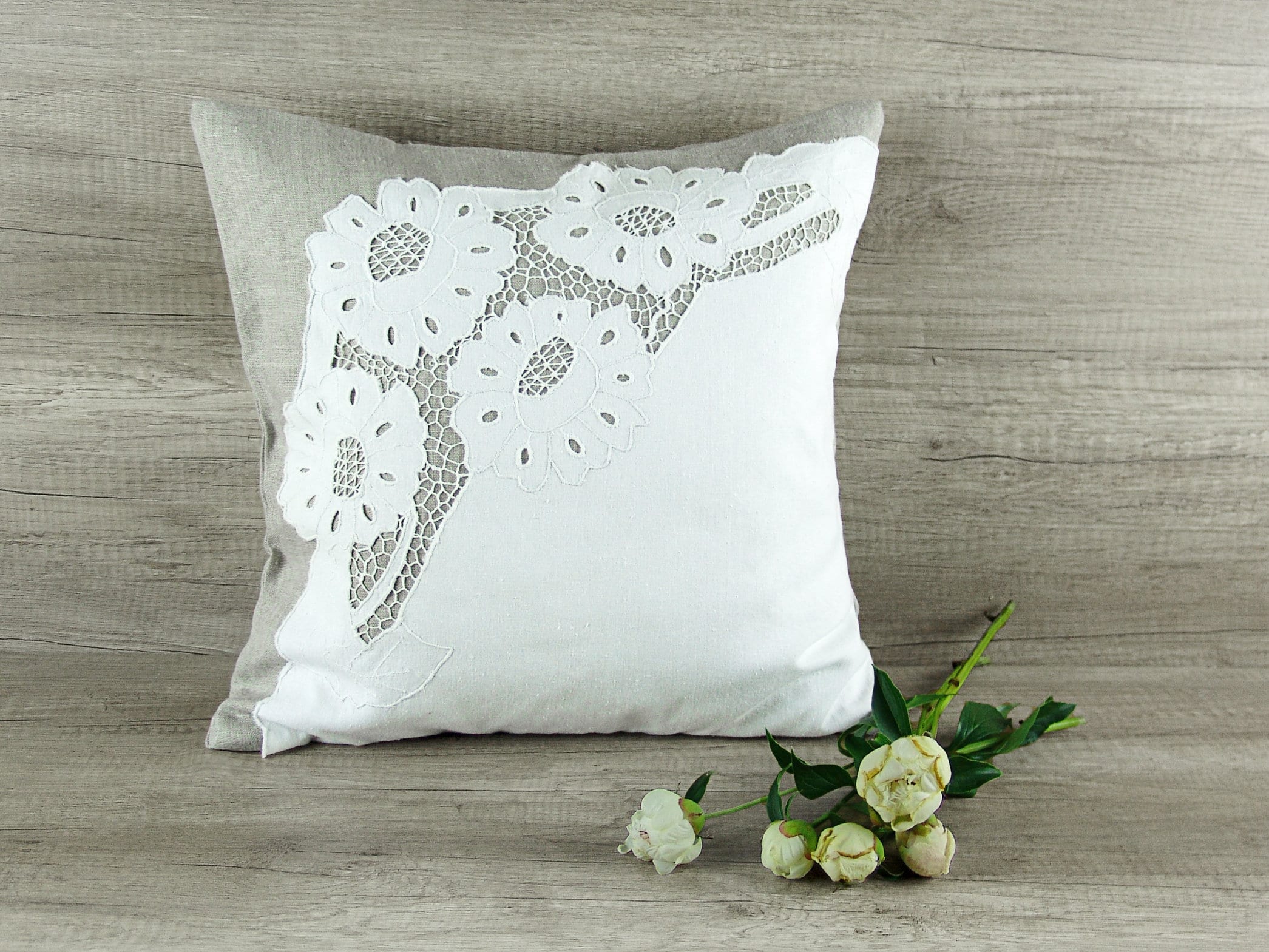 White cutwork eyelet lace pillow sham Richelieu embroidery Etsy