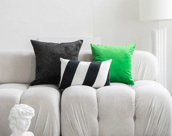 Set of 3 Black & Green Velvet Decorative Pillows, Modern Geometric Throw Cushions for Sofa, Living Room or Bedroom