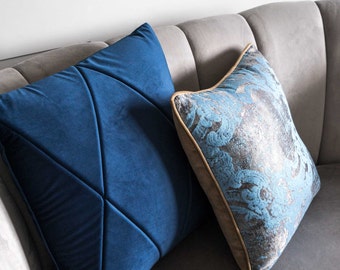 Set cuscini glamour blu, cuscini accento velour, set cuscini di lusso, set di cuscini blu navy di 2 cuscini glamour