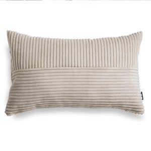 Cuscino in velluto a coste color crema, cuscino a righe beige chiaro immagine 3