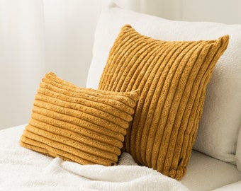 Yellow Corduroy Cushion,  Honey Striped Pillow