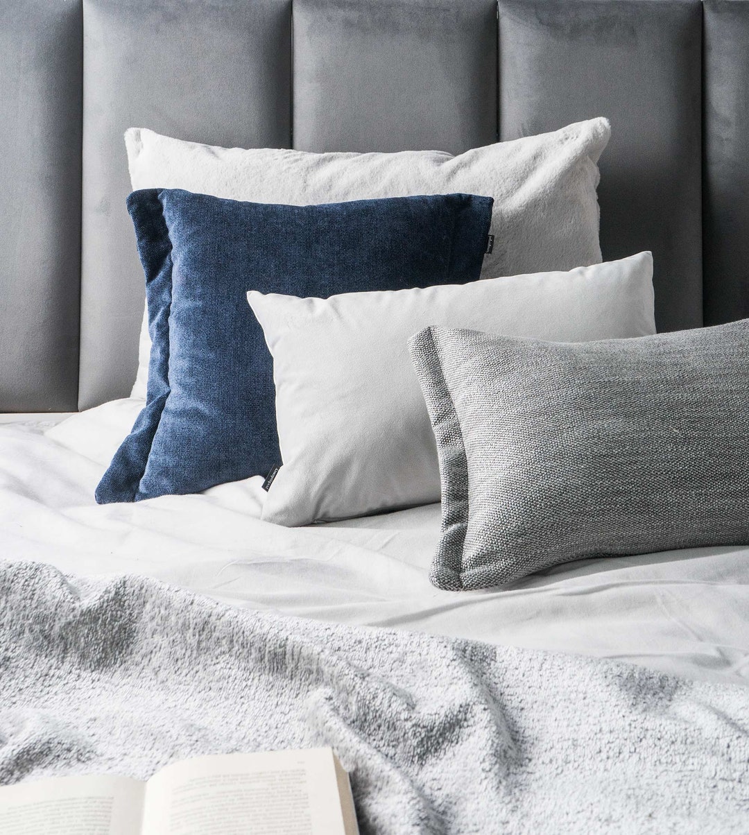 Navy Blue & Grey Set of 3 Cushions Modern Decorative Pillows Etsy Canada