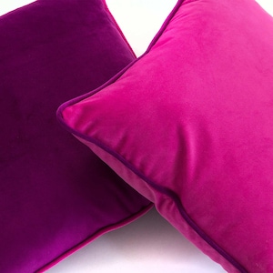 3er Set moderne fuchsia und orange Samtkissen Bild 7