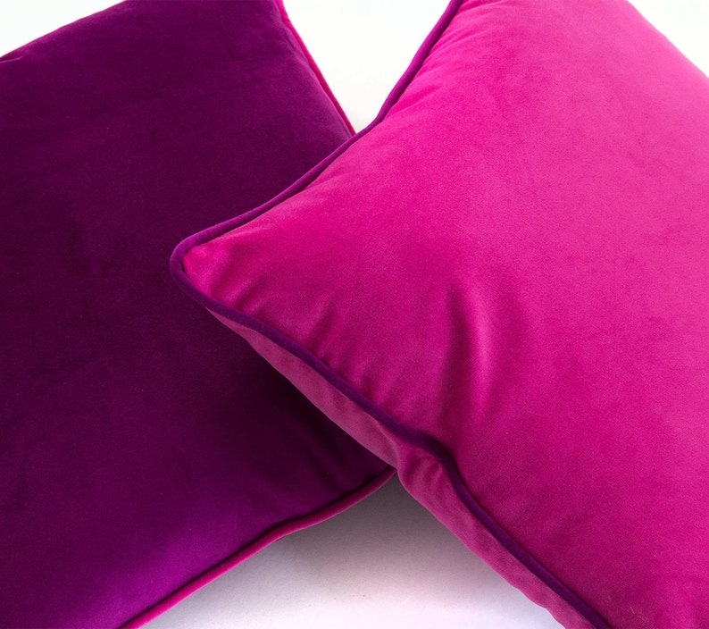 Set of 3 modern fuchsia and orange velvet cushions image 7