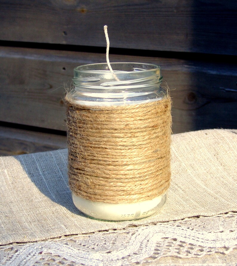 Cinnamon jar candle. Twine candle. Upcycled jar. Cinnamon candle. Handmade candle. Vegan candle. Winter candle. Cinnamon scent. Organic image 4