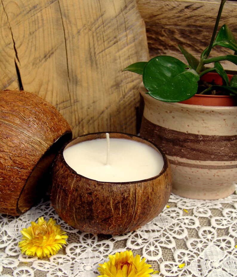 Big coconut shell candle. Soy wax candle. Tropical candle. Container candle. Handmade candle. Vegan candle. Organic candle. White candle. image 5