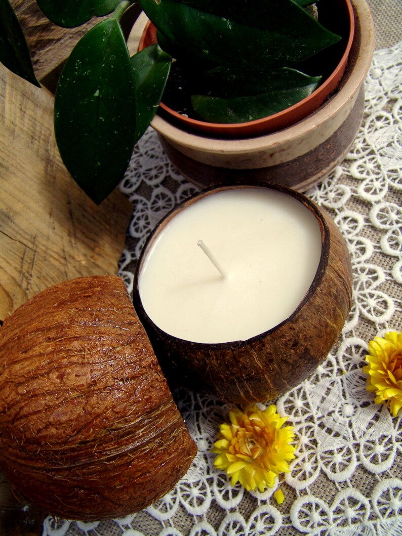 Big coconut shell candle. Soy wax candle. Tropical candle. Container candle. Handmade candle. Vegan candle. Organic candle. White candle. 画像 3