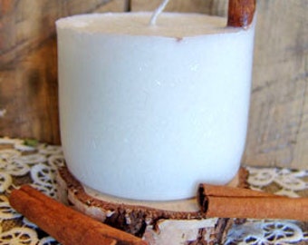 Cinnamon candle. Palm wax candle. Cinnamon scented candle. Round pillar. Handmade candle. Vegan candle. Organic candle. White candle