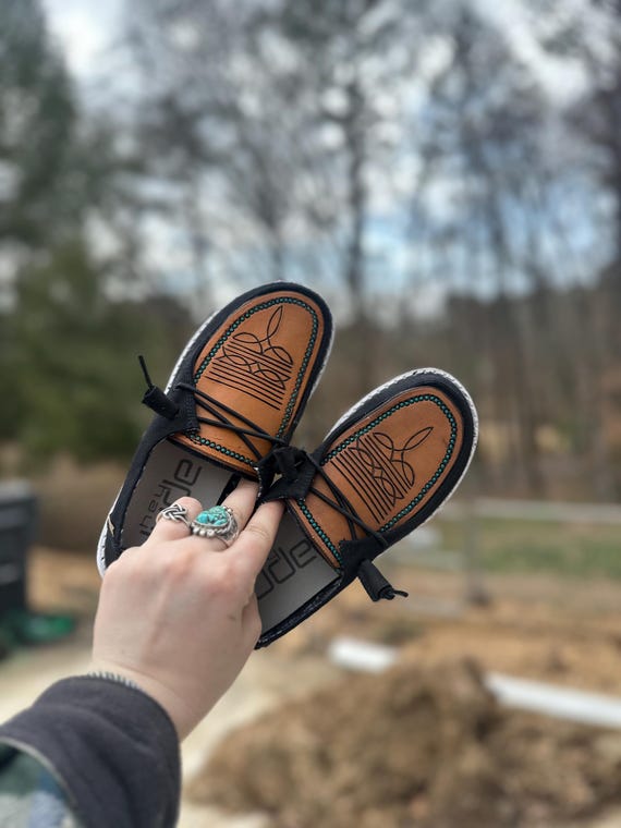 Custom Leather Boot Stitch Hey Dudes - Etsy display picture 2