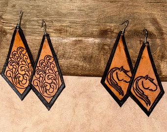 Hand Tooled Leather Earrings