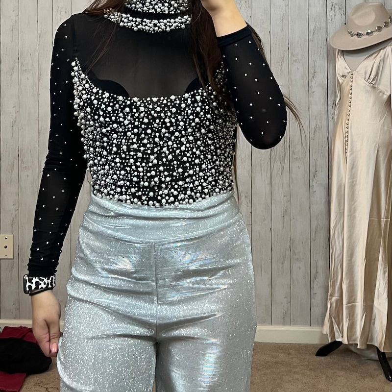 Black Button Embellished Bodysuit