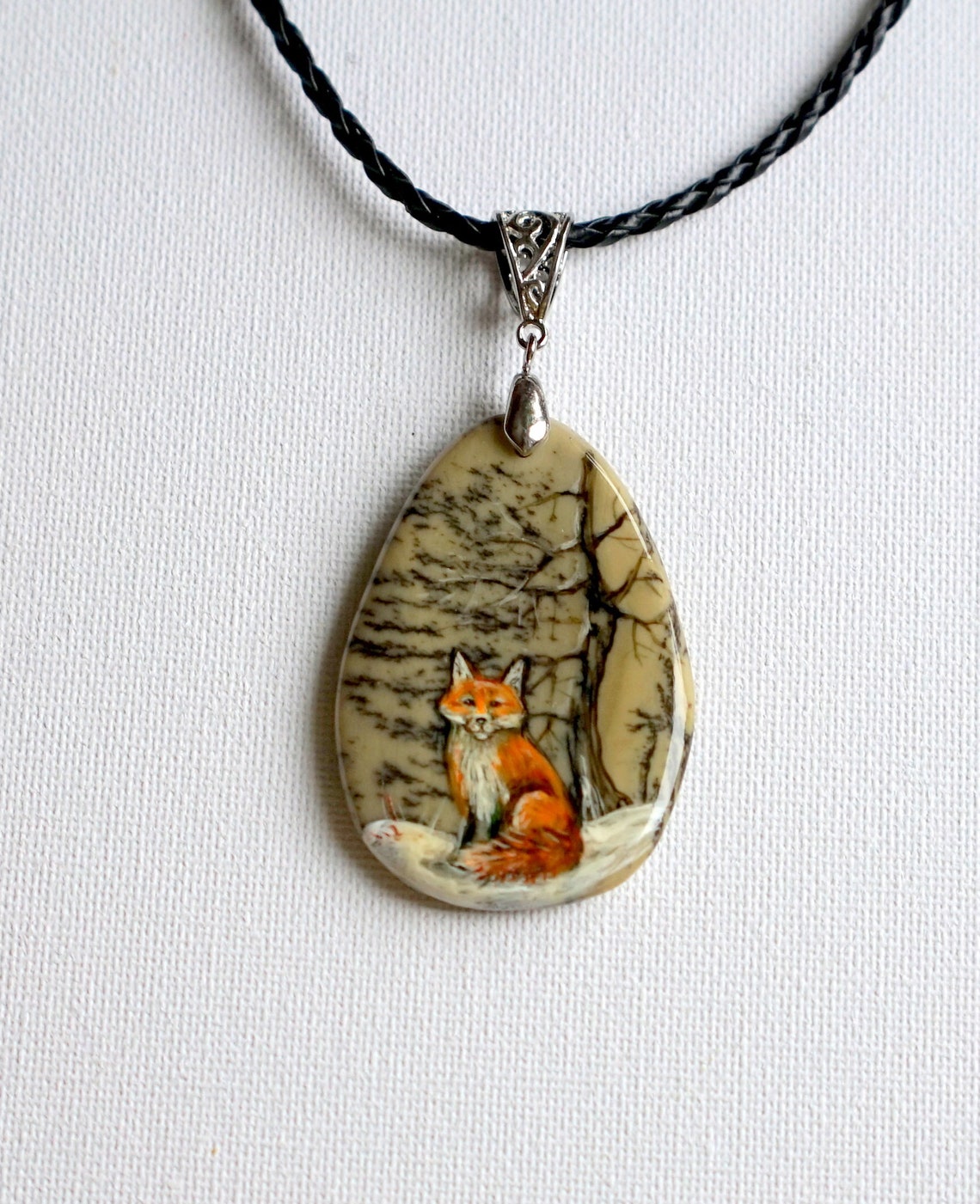 Natural agatemoss agate natural stone fox drawing Etsy