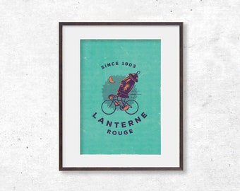 Lanterne Rouge Cycling retro illustration, Poster, Print, Bike Art, Wall Art