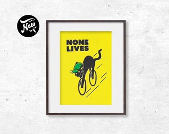 Downhill Daredevil Cat Cycling Print, Cat Art Print, Bike Art