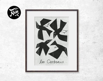 Raven Print, Flying Birds, Black Crows print, Bird Print, Bird Illustration, Bird Art, Le Corbeaux, Black Bird