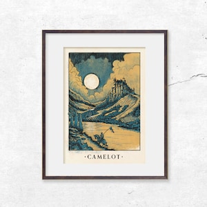 Camelot Art Print, King Arthur, Legend, Castle Print, Poster, Retro Artwork