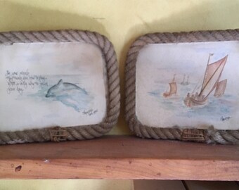 2 small marine aquarella ropes framing, cardboard and tissue 1980.