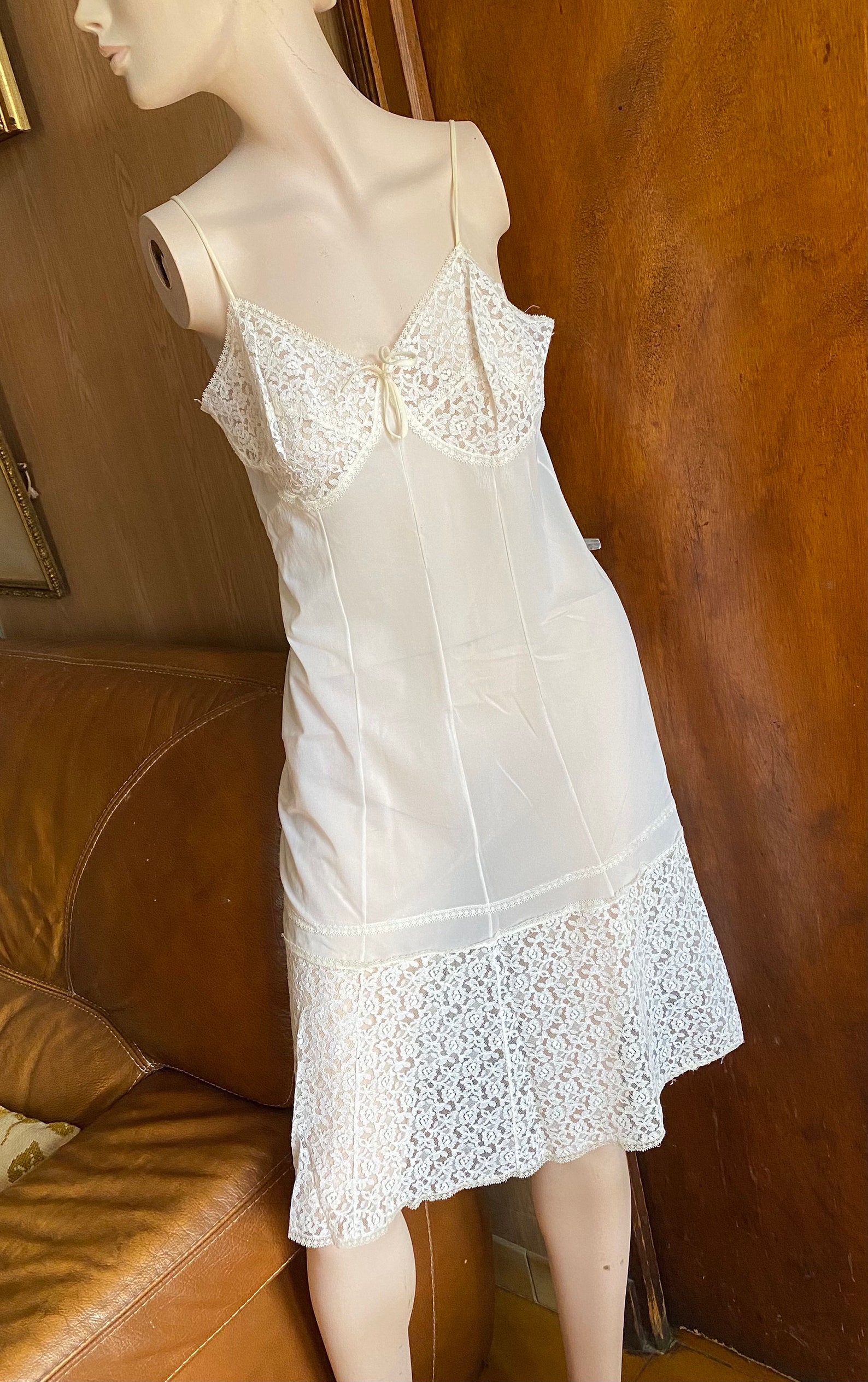 Combinaison fond de robe nylon et dentelles annèes 6070 Etsy