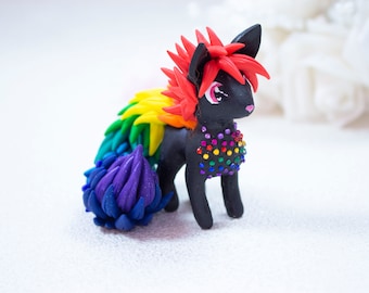 Polymer Clay Rainbow Pony | Rainbow  Figurine | Polymer clay Sculpture  | Smooshi Sculpture