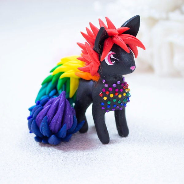 Polymer Clay Rainbow Pony | Rainbow  Figurine | Polymer clay Sculpture  | Smooshi Sculpture