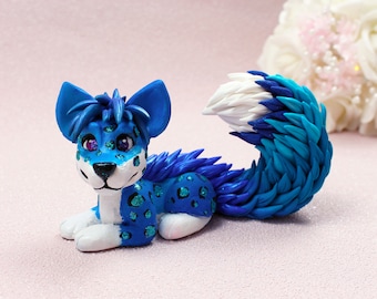 Blue Leopard  Wolf Sculpture | Polymer clay sculpture