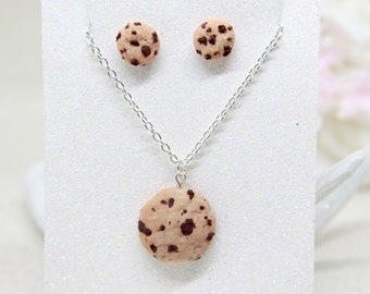 Cookie Jewellery Set  | Food Jewellery | Chocolate Chip Cookie Necklace | Cookie Keyring | Cookie Earrings | Cookie Gift