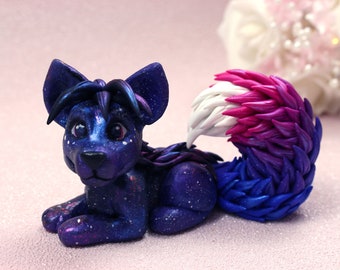 Galaxy Wolf Figurine – Handmade Fantasy Wolf Sculpture | Cosmic Animal Art | Resin & Polymer Clay Decor | Unique Gift for Wolf Lovers