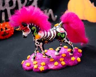 Sugar Skull Unicorn Sculpture – Day of the Dead Decor – Fantasy Halloween Figurine