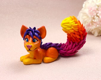 Handmade Sunset Wolf Figurine – Colorful Polymer Clay Animal Sculpture – Cute Fantasy Gift for Wolf Lovers & Collectors